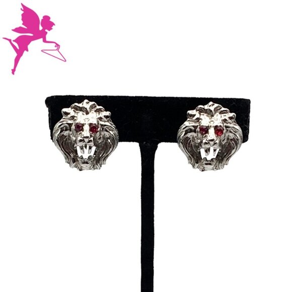 RARE VINTAGE SIGNED CORO Lion's Head Clip On Earrings - Picture 1 of 6